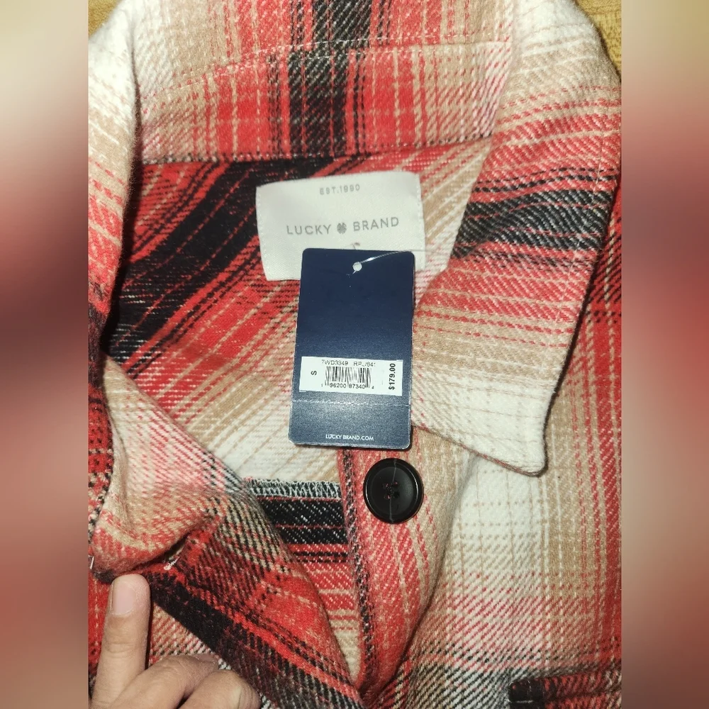 LUCKY BRAND Red plaid Oversized Shirt Jacket, size S